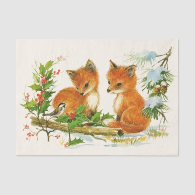 Cute Vintage Foxes Retro Christmas Seidenpapier (Vorderseite)
