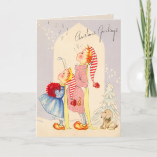Cute Vintage Kids Singing Christmas Card Feiertagskarte
