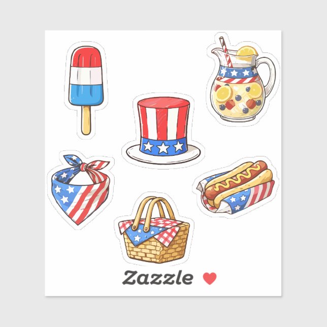 Cute Vintage Patriotic Doodle Sticker Sheet (Blatt)