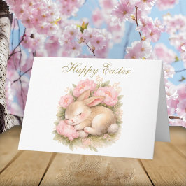Cute Vintage Rabbit Bunny Blush Pink Easter Floral Dankeskarte