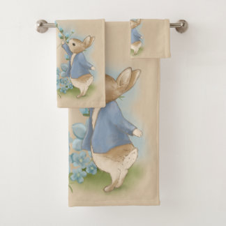 Cute vintage rabbit in a meadow with flowers badhandtuch set