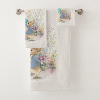 Cute vintage rabbit in a meadow with flowers badhandtuch set