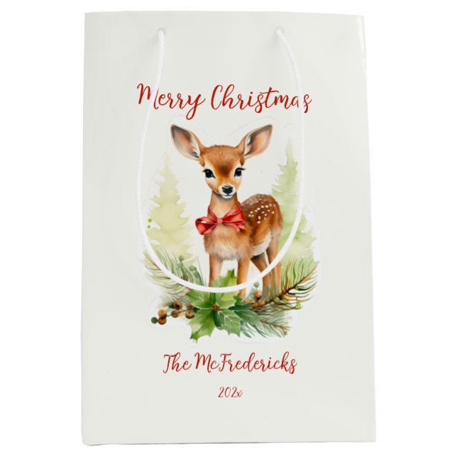 Cute Vintage Reindeer Mittlere Geschenktüte (Vorderseite)