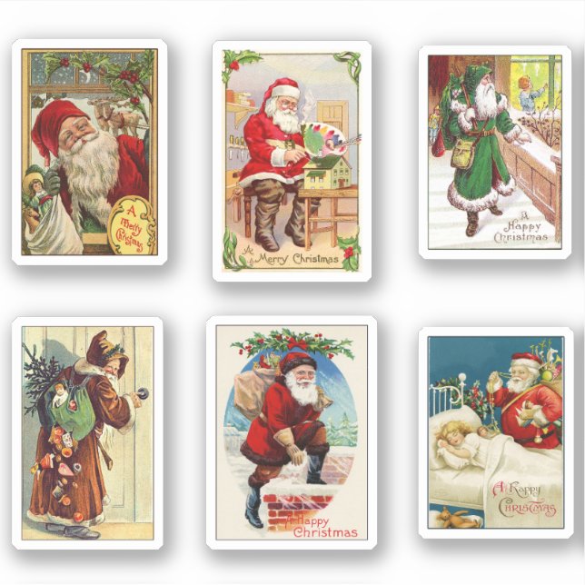Cute Vintage Victorian Christmas Santa Cards Aufkleber (Vorderseite)