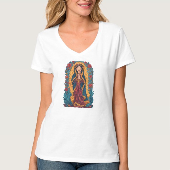 Cute Virgin of Guadalupe Women's V-Neck Tee Shirt (Vorderseite)