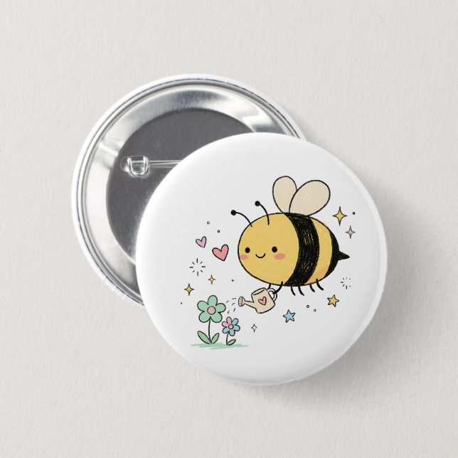 Cute Waggle Dance  Kawaii Bee Caregivers Button (Vorne & Hinten)