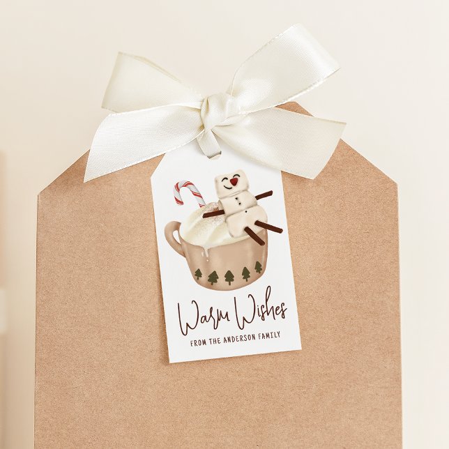 Cute Warm Wishes Snowman Hot Cocoa Holiday Geschenkanhänger (Von Creator hochgeladen)