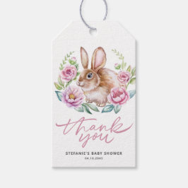 Cute Watecolor Bunny and Pink Flowers Baby Shower Geschenkanhänger