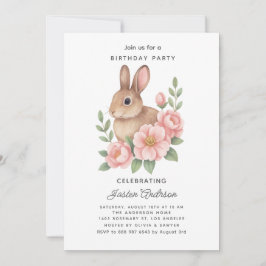 Cute Watecolor Bunny and Pink Flowers Birthday  Feiertagskarte