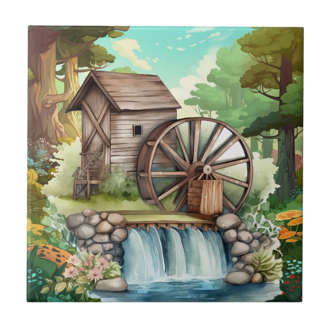 cute water wheel Country  Fliese (Vorderseite)
