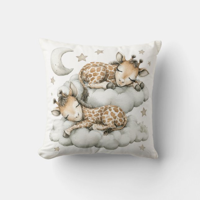 Cute Watercolor Baby Animals Asleep on Clouds, Moo Kissen (Vorderseite)