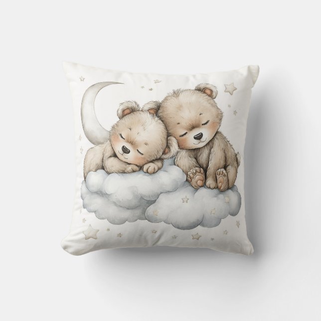 Cute Watercolor Baby Animals Asleep on Clouds, Moo Kissen (Vorderseite)