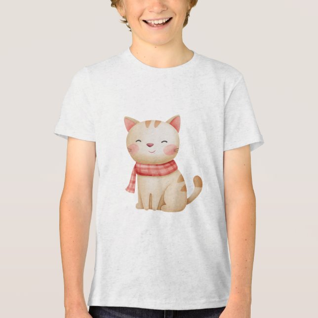 Cute Watercolor Baby Cat Nursery Illustration Tri-Blend Shirt (Vorderseite)
