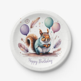 Cute Watercolor Baby Squirrel Balloons Birthday Pappteller