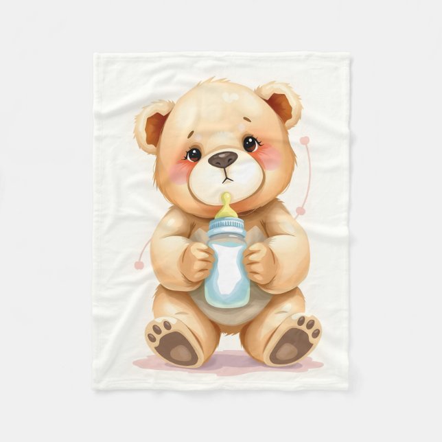 Cute Watercolor Baby Teddy Bear Illustration  Fleecedecke (Vorderseite)