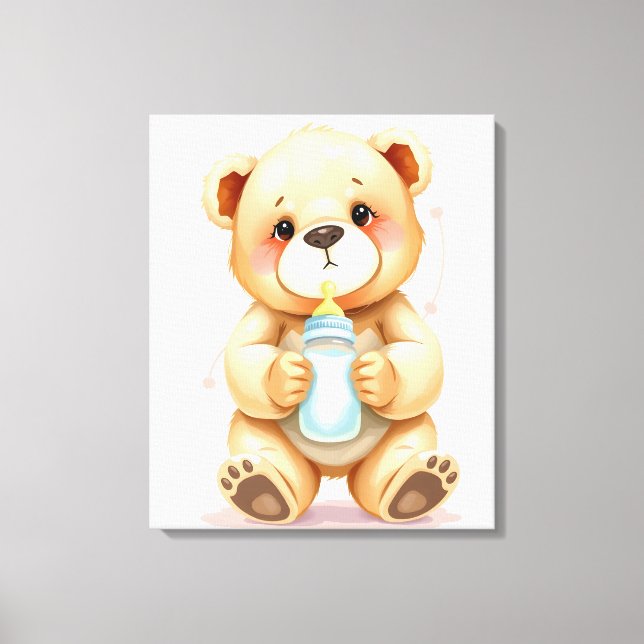 Cute Watercolor Baby Teddy Bear Illustration  Leinwanddruck (Vorderseite)