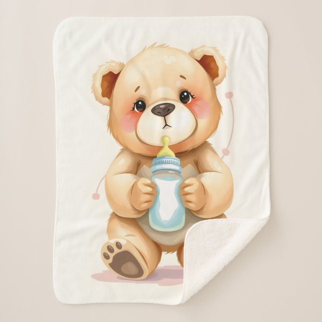 Cute Watercolor Baby Teddy Bear Illustration  Sherpadecke (Vorderseite)