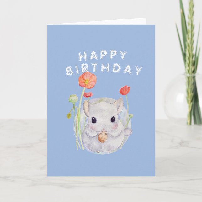 Cute Watercolor Babychinchilla wish Karte (Vorderseite)