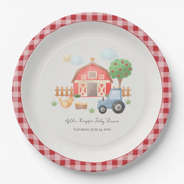Cute Watercolor Barn Farm Animals Baby Shower  Pappteller (Vorderseite)