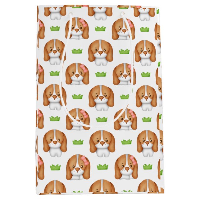 Cute Watercolor Beagle Dog Gift Bag Mittlere Geschenktüte (Vorderseite)