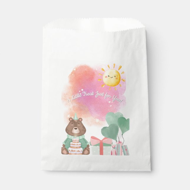 Cute Watercolor Bear Birthday Favor Box Geschenktütchen (Vorderseite)