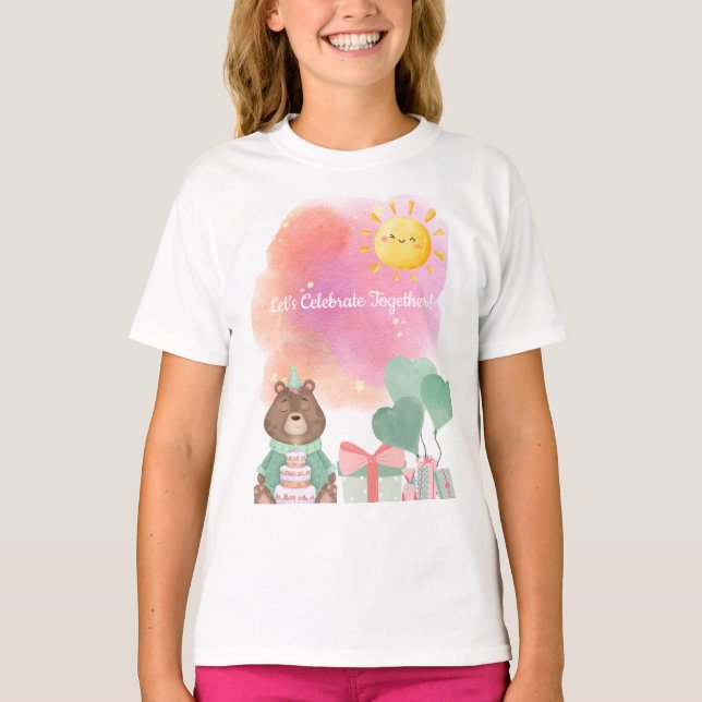 Cute Watercolor Bear Birthday T-Shirt (Vorderseite)