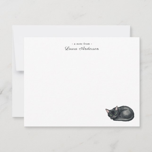 Cute watercolor Black cat personalized flat  Dankeskarte (Vorderseite)