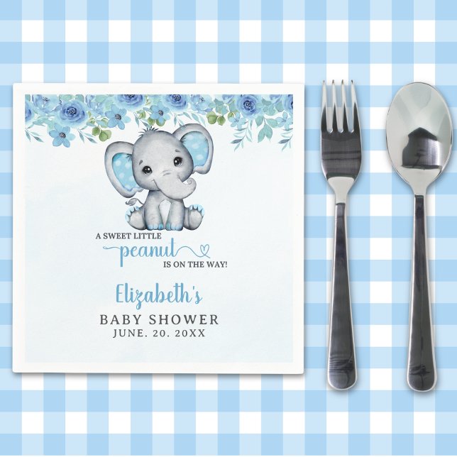 Cute Watercolor Blue Elephant Baby shower Boy Serviette (Von Creator hochgeladen)