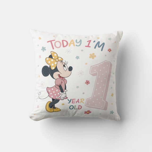 Cute Watercolor Bow Mouse Girl 1st Birthday  Kissen (Vorderseite)