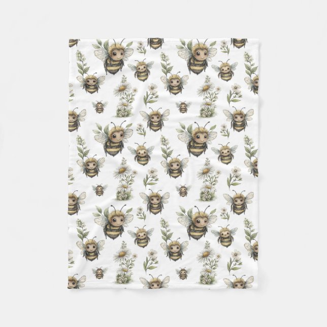 Cute Watercolor Bumblebee Design | Soft Pastel Bee Fleecedecke (Vorderseite)