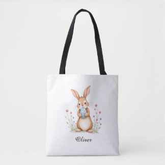 Cute Watercolor Bunny Easter Egg Hunt Tote Bag.