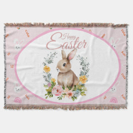 Cute Watercolor Bunny Floral Wreath Easter Decke