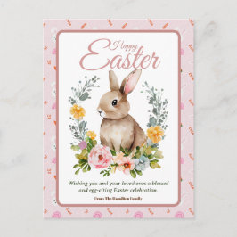 Cute Watercolor Bunny Floral Wreath Easter Feiertagspostkarte