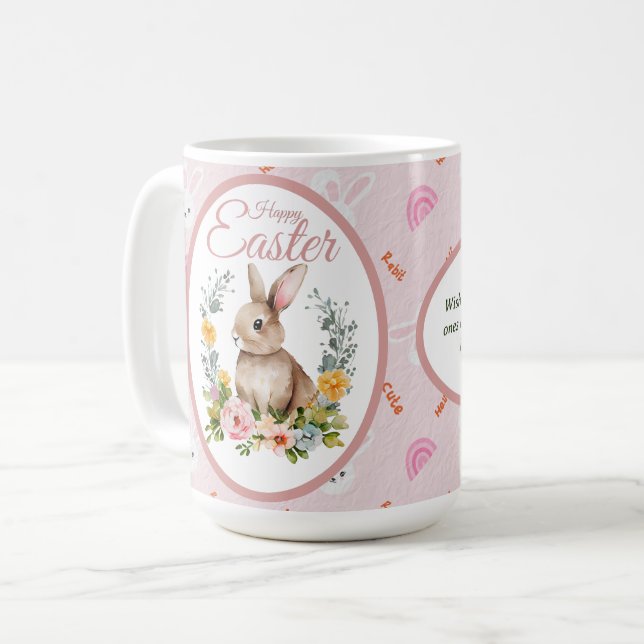 Cute Watercolor Bunny Floral Wreath Easter Kaffeetasse (Vorderseite Links)