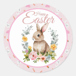 Cute Watercolor Bunny Floral Wreath Easter Runder Aufkleber