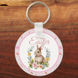 Cute Watercolor Bunny Floral Wreath Easter Schlüsselanhänger