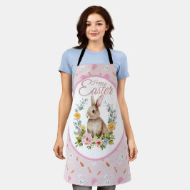 Cute Watercolor Bunny Floral Wreath Easter Schürze