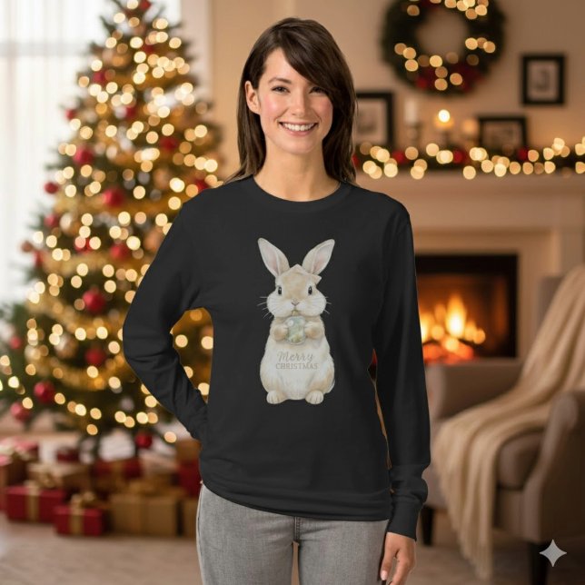 Cute Watercolor Bunny Merry Christmas T-Shirt (Von Creator hochgeladen)