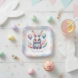 Cute Watercolor Bunny Rabbit Balloons Birthday  Pappteller