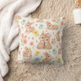 Cute Watercolor Bunny & Spring Flowers Pattern Kissen