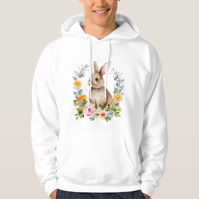 Cute Watercolor Bunny with Floral Wreath Hoodie (Vorderseite)