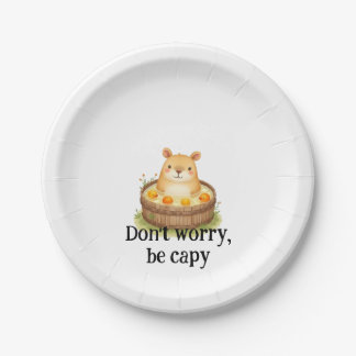 Cute Watercolor Capybara in Hot Tub with Oranges & Pappteller