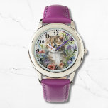 Cute Watercolor Cat Pretty Flowers Girly Armbanduhr<br><div class="desc">Cute Watercolor Cat Pretty Flowers Girly Watches features a cute cat sitting in pretty wild flowers. Created by Evco Studio www.zazzle.com/store/evcostudio</div>