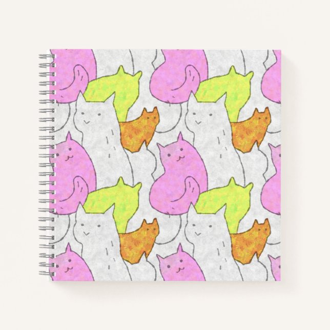 Cute Watercolor Cats Doodle Pattern Notizbuch (Vorderseite)