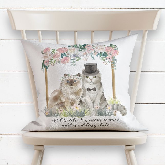 Cute Watercolor Cats Just Married Wedding Keepsake Kissen (Von Creator hochgeladen)
