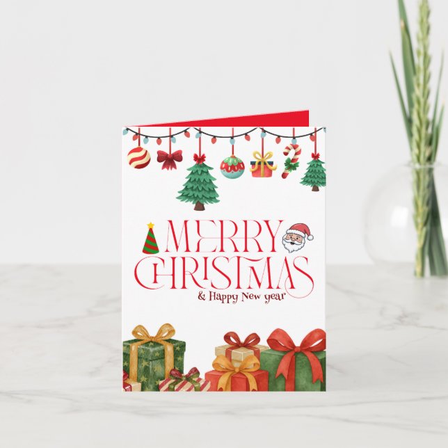 Cute Watercolor Christmas Gifts Folded Card Karte (Vorderseite)