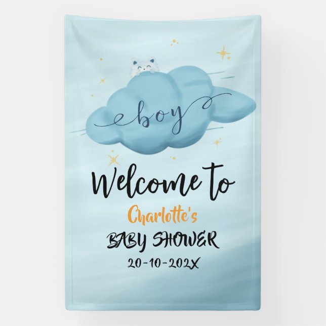 Cute Watercolor Cloud Baby Boy Shower Banner (Vertikal)