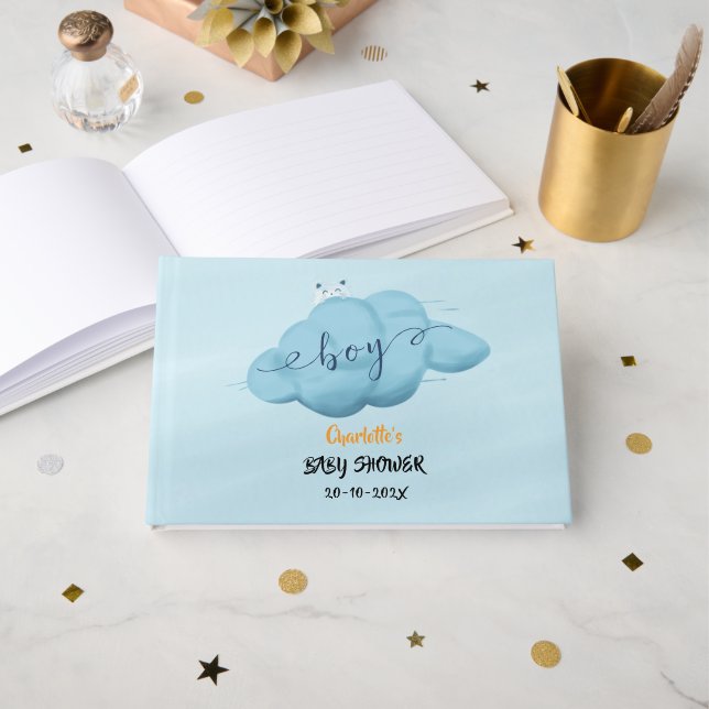 Cute Watercolor Cloud Baby Boy Shower Gästebuch (Vorderseite Offen)
