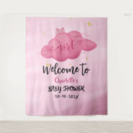 Cute Watercolor Cloud Baby Girl Shower Backdrop Wandteppich