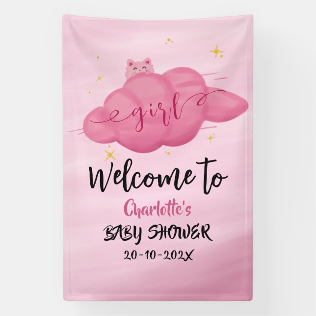 Cute Watercolor Cloud Baby Girl Shower Banner (Vertikal)
